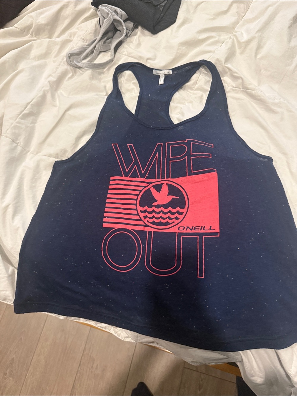 O'Neill Women's speckled Navy Racerback Tank “wipe out”
